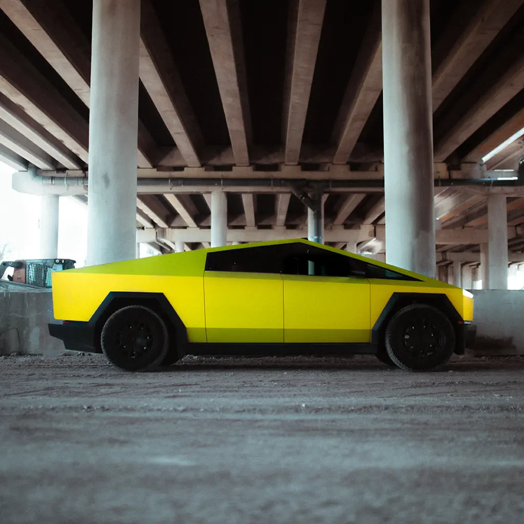 EVOLV-Limonellow-PPF-tesla-cybertruck-sideview.webp