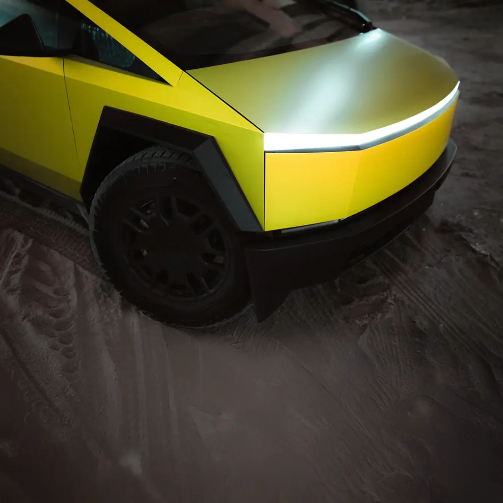 EVOLV-Limonellow-PPF-tesla-cybertruck-front-closeup.webp